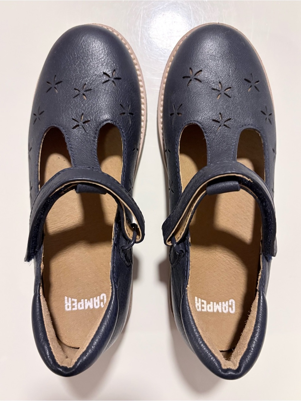 Camper Kids Navy Blue Mary Jane Shoes with Floral Cutouts